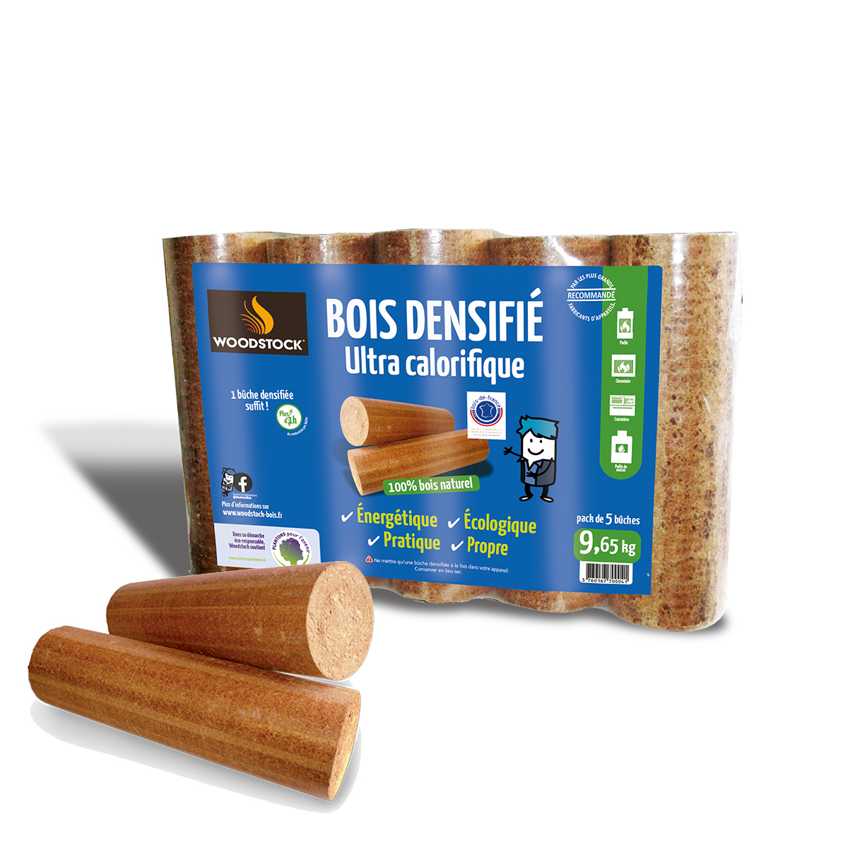 Pack de 5 bûches bois densifié